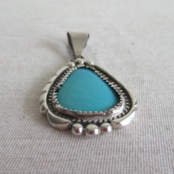 VTG State Sterling Silver Turquoise Navajo Pendant Signed WP Sterling 1.75" H - Picture 5 of 11